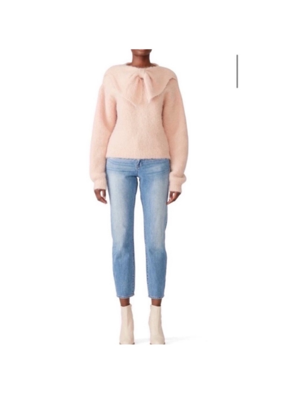 ByTiMo alpaca wool blend soft pink front bow fuzzy puff sleeve sweater